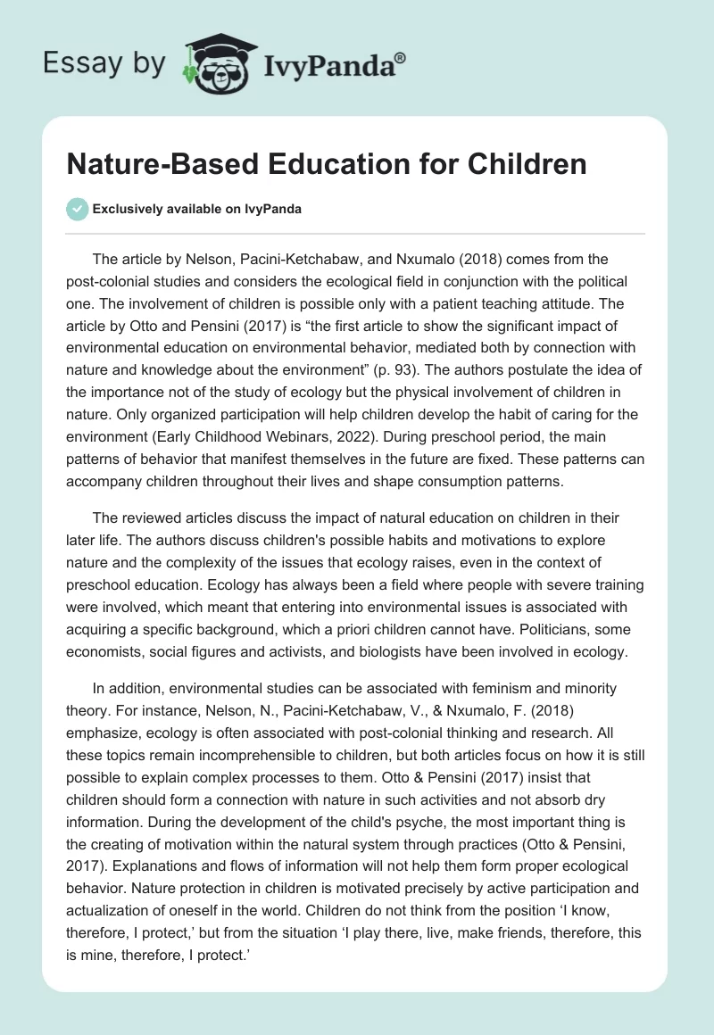 Nature-Based Education for Children. Page 1