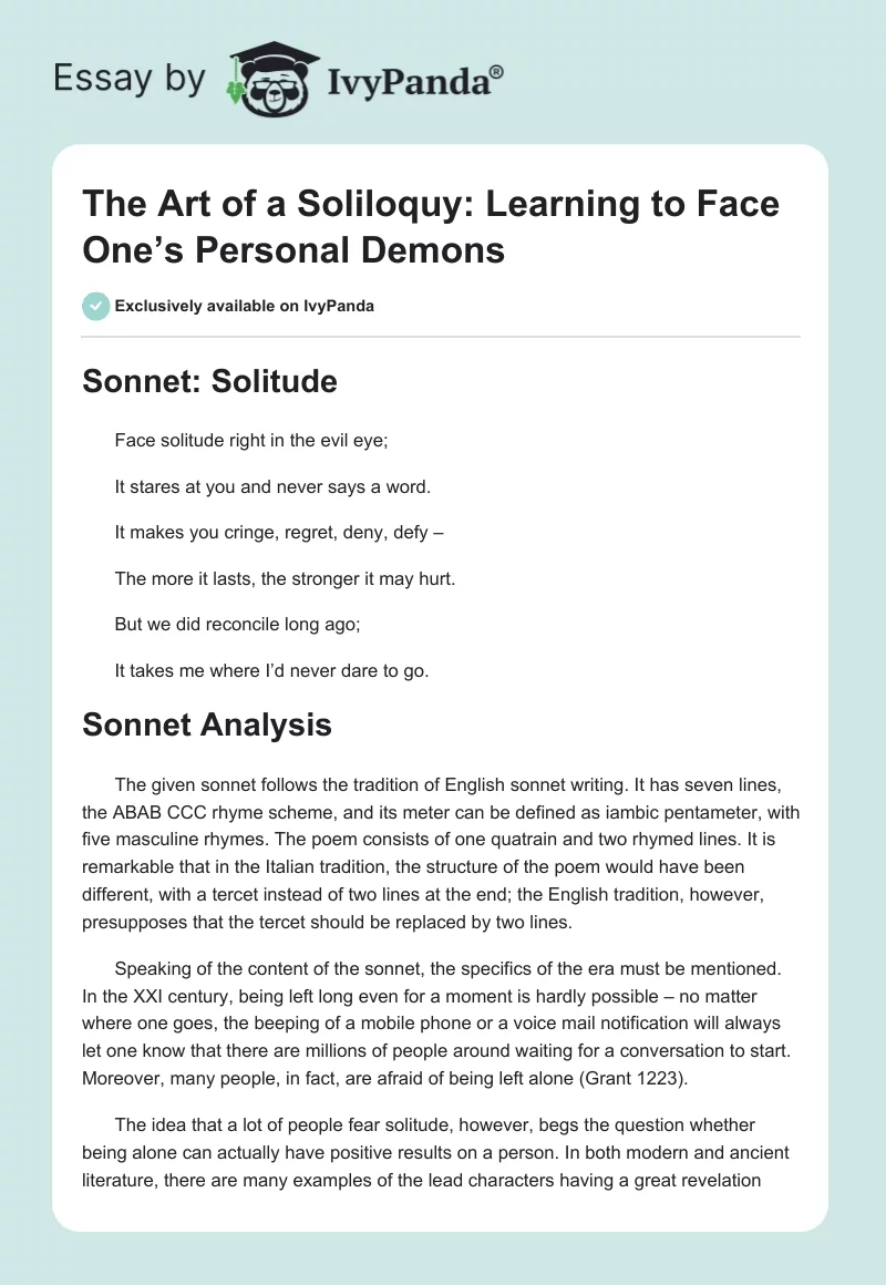 The Art of a Soliloquy: Learning to Face One’s Personal Demons. Page 1
