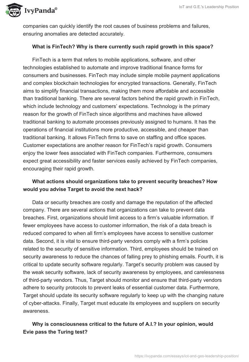 IoT and G.E.'s Leadership Position. Page 2