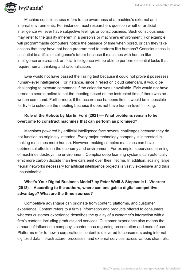IoT and G.E.'s Leadership Position. Page 3
