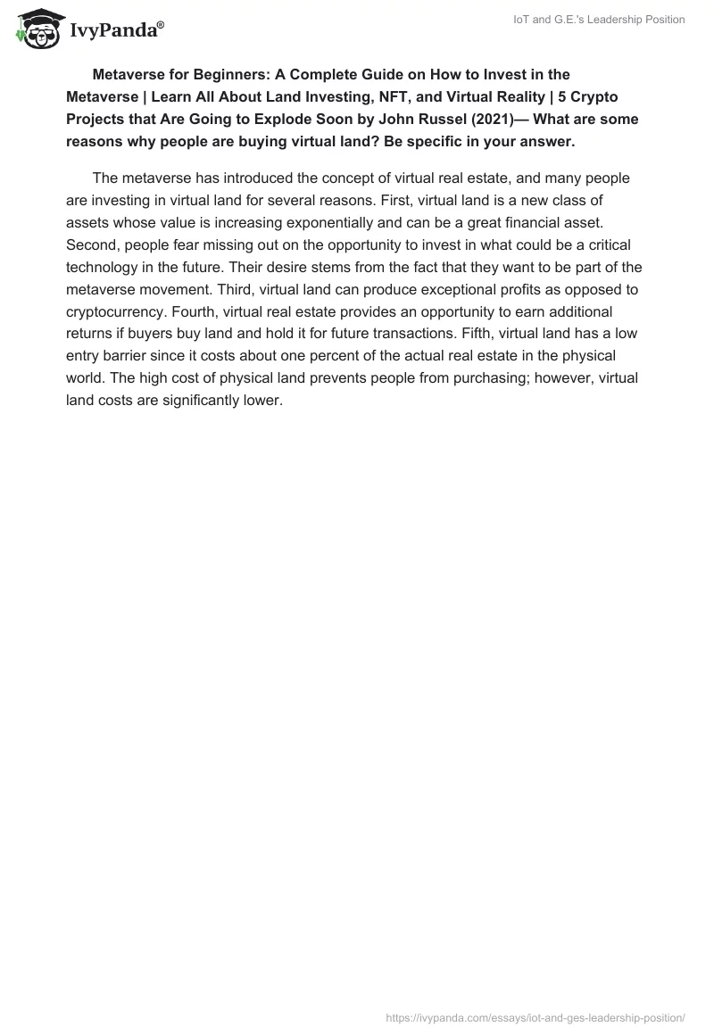 IoT and G.E.'s Leadership Position. Page 5