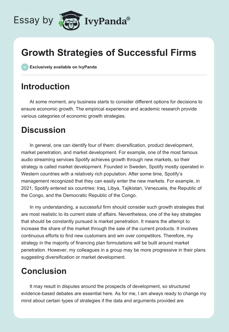 Growth Strategies of Successful Firms. Page 1