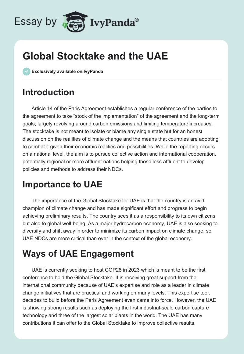 Global Stocktake and the UAE. Page 1