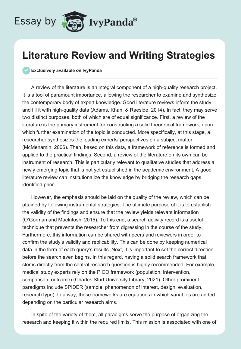 Literature Review and Writing Strategies. Page 1