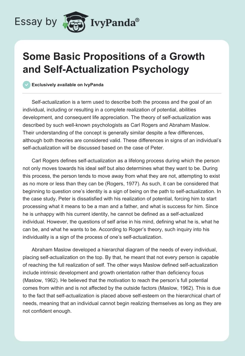 Some Basic Propositions of a Growth and Self-Actualization Psychology. Page 1