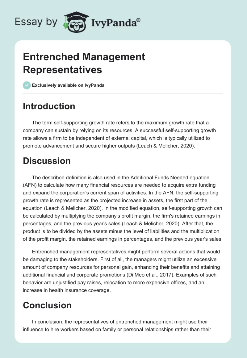 Entrenched Management Representatives. Page 1