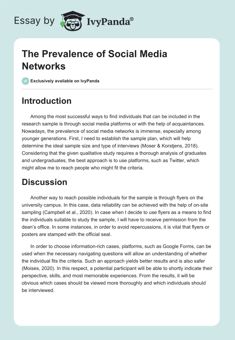 The Prevalence of Social Media Networks. Page 1