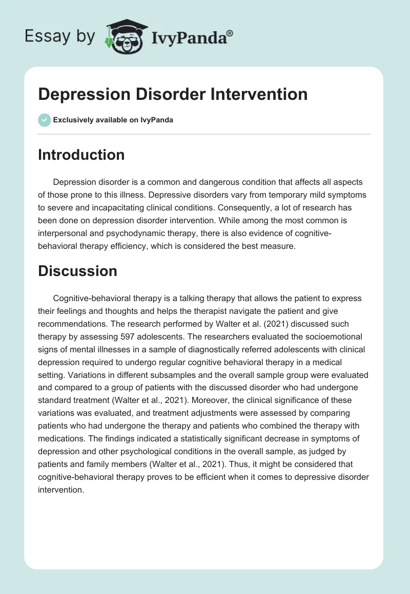 Depression Disorder Intervention. Page 1