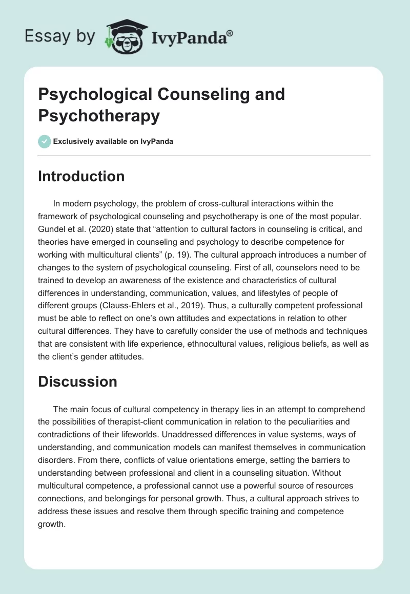 Psychological Counseling and Psychotherapy. Page 1
