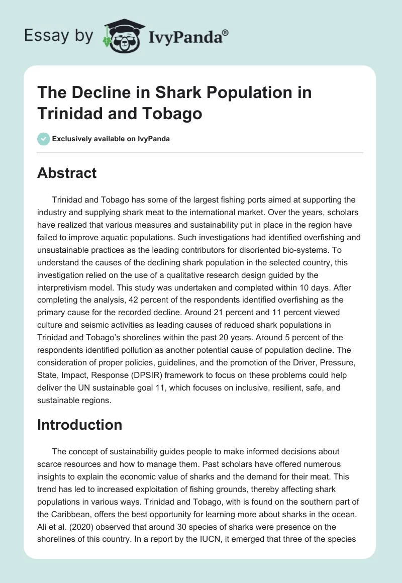 The Decline in Shark Population in Trinidad and Tobago. Page 1
