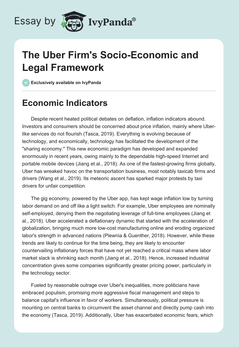 The Uber Firm's Socio-Economic and Legal Framework. Page 1