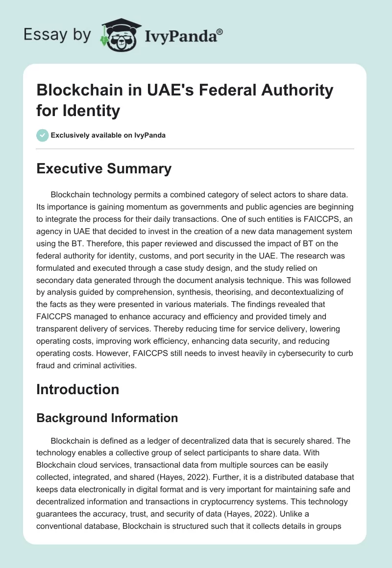 Blockchain in UAE's Federal Authority for Identity. Page 1
