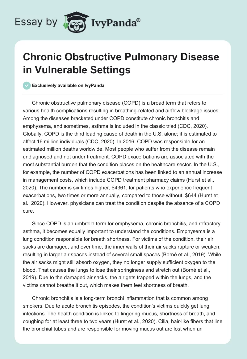 Chronic Obstructive Pulmonary Disease in Vulnerable Settings. Page 1