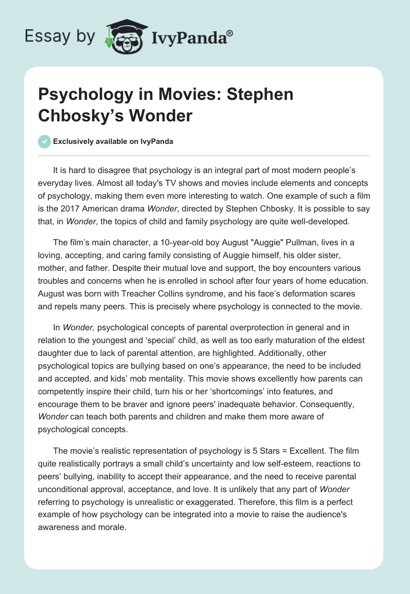 Psychology in Movies: Stephen Chbosky’s Wonder. Page 1