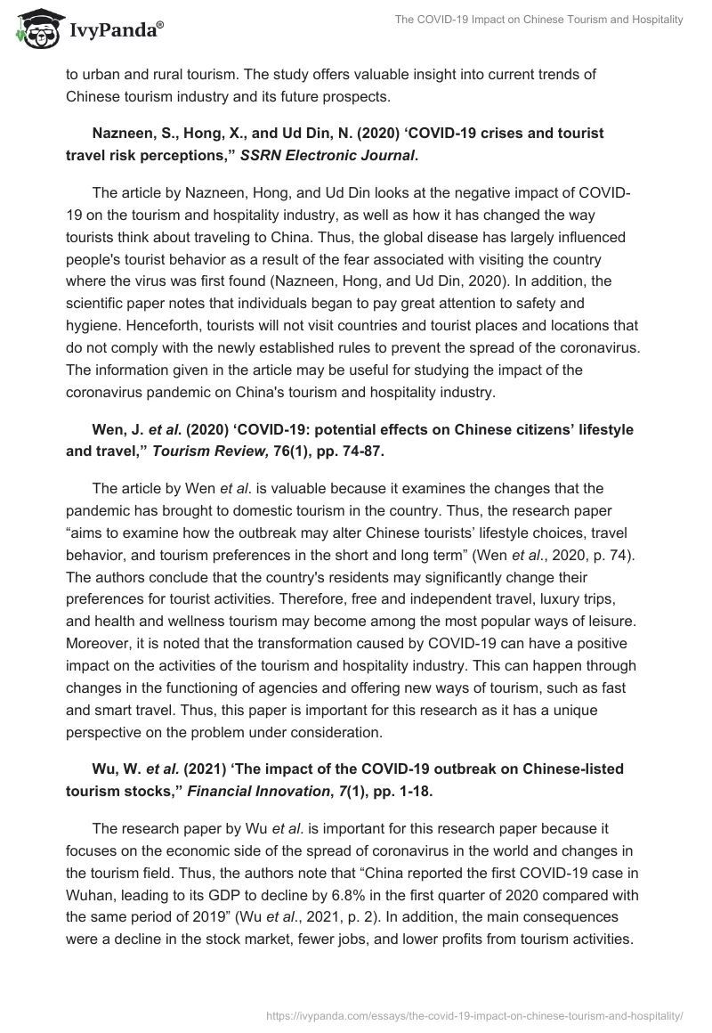 The COVID-19 Impact on Chinese Tourism and Hospitality. Page 5