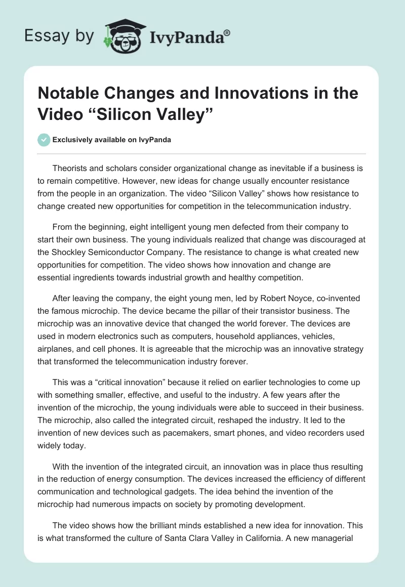 Notable Changes and Innovations in the Video “Silicon Valley”. Page 1