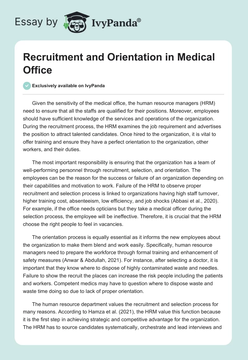 Recruitment and Orientation in Medical Office. Page 1