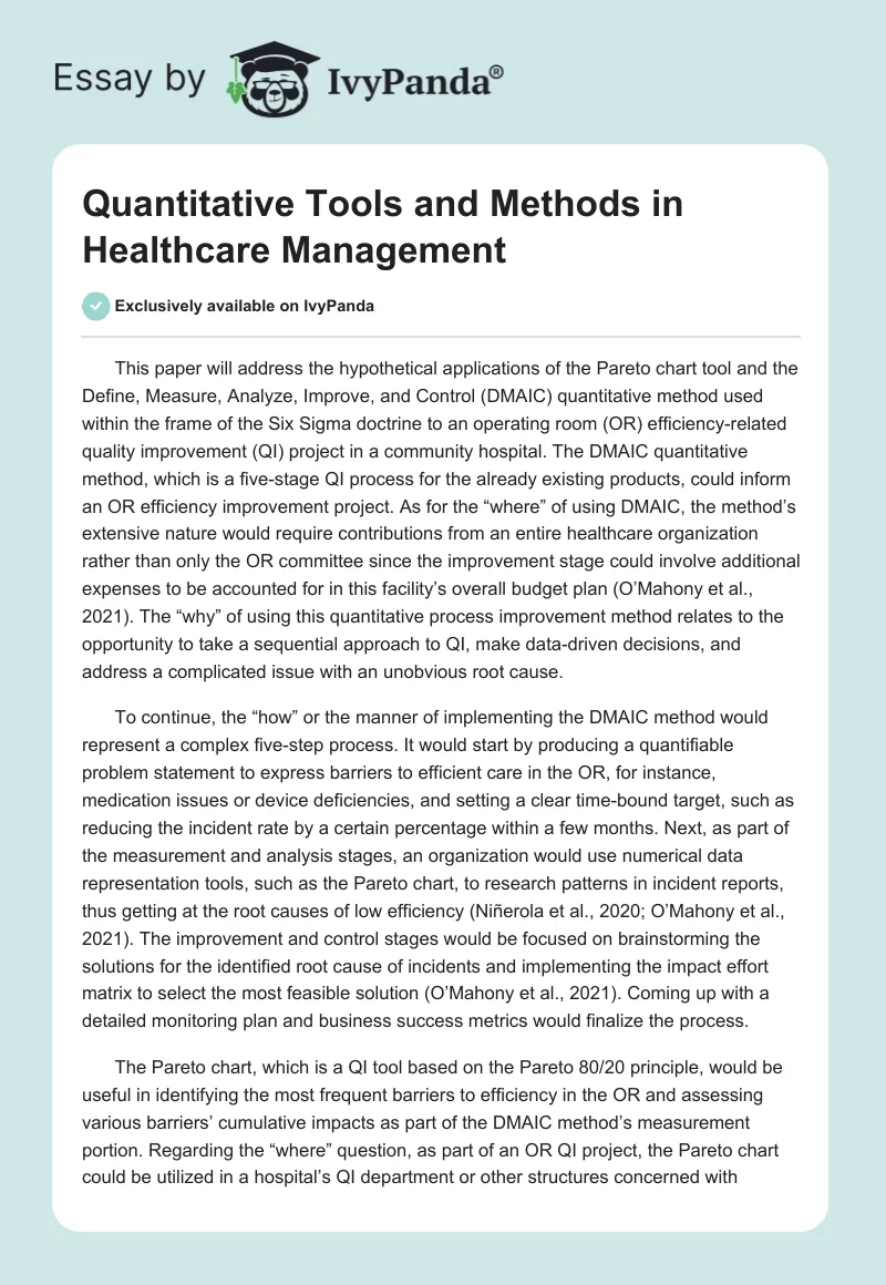Quantitative Tools and Methods in Healthcare Management. Page 1