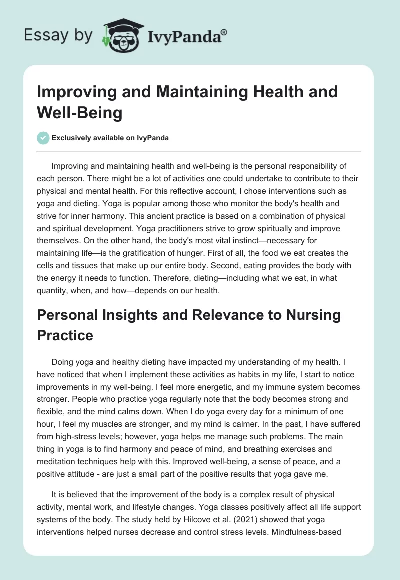 Improving and Maintaining Health and Well-Being. Page 1