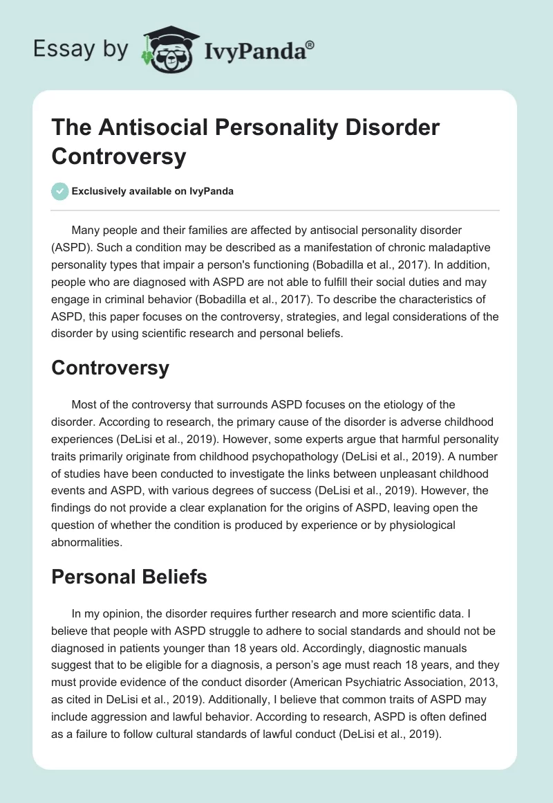 The Antisocial Personality Disorder Controversy. Page 1