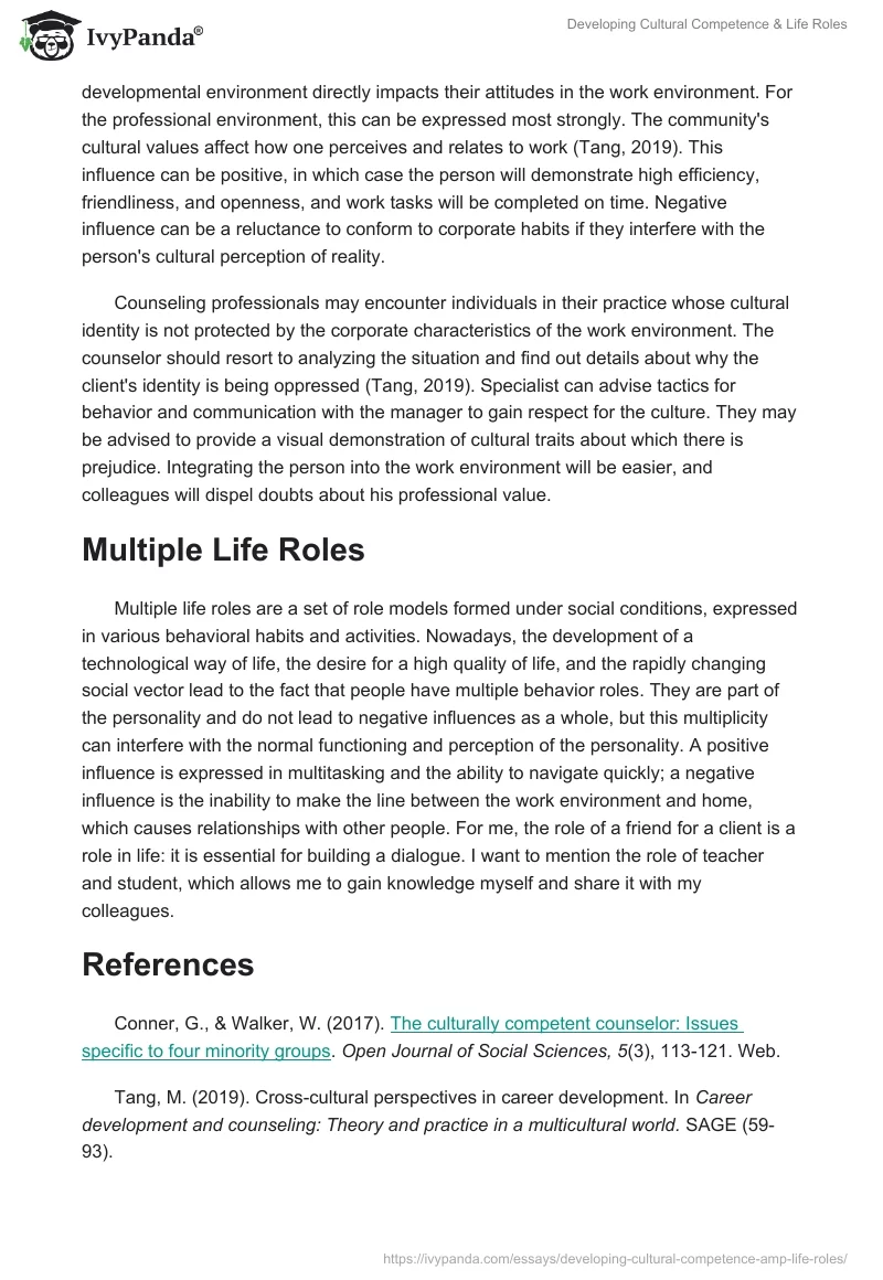 Developing Cultural Competence & Life Roles. Page 2