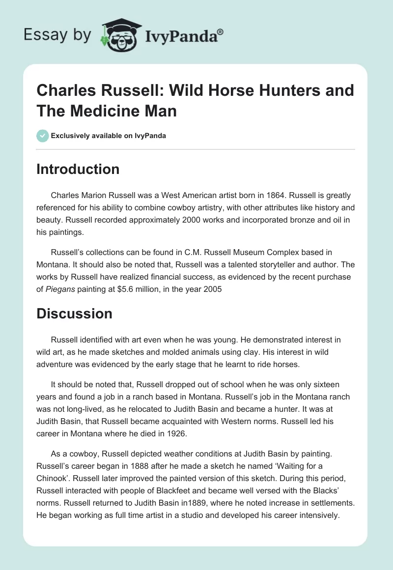 Charles Russell: "Wild Horse Hunters" and "The Medicine Man". Page 1