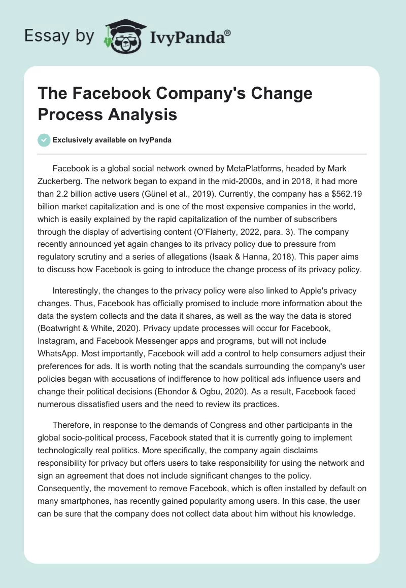 The Facebook Company's Change Process Analysis. Page 1