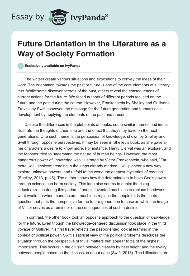 Future Orientation in the Literature as a Way of Society Formation. Page 1