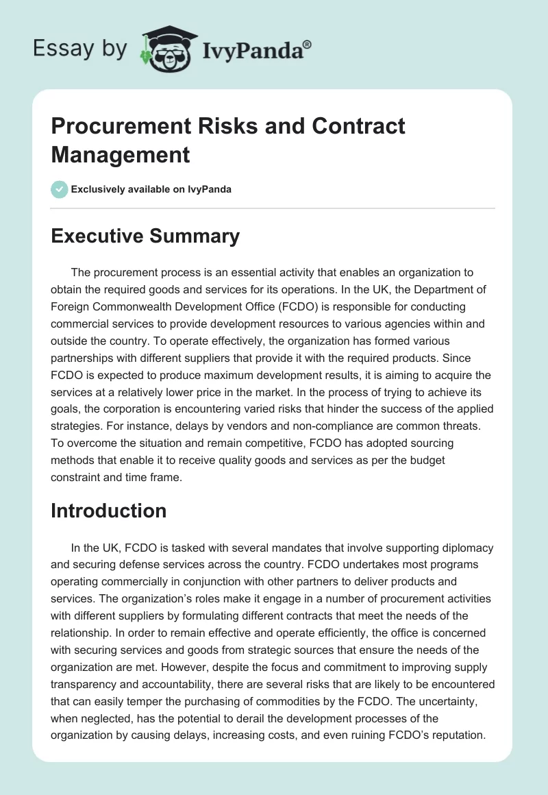 Procurement Risks and Contract Management. Page 1