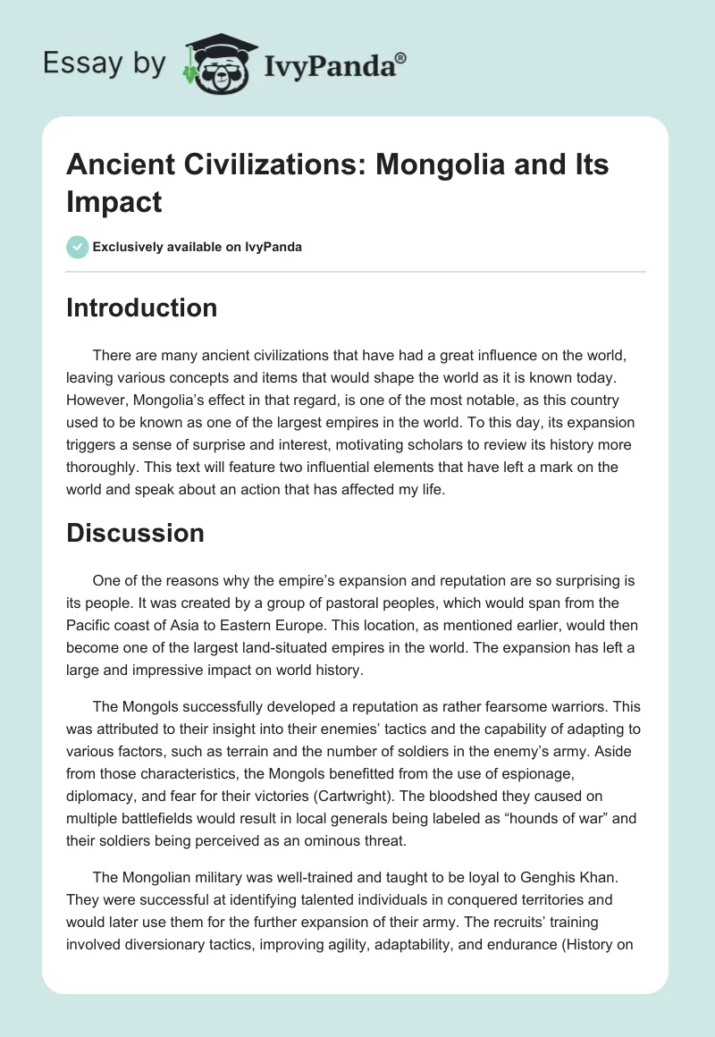 Ancient Civilizations: Mongolia and Its Impact. Page 1