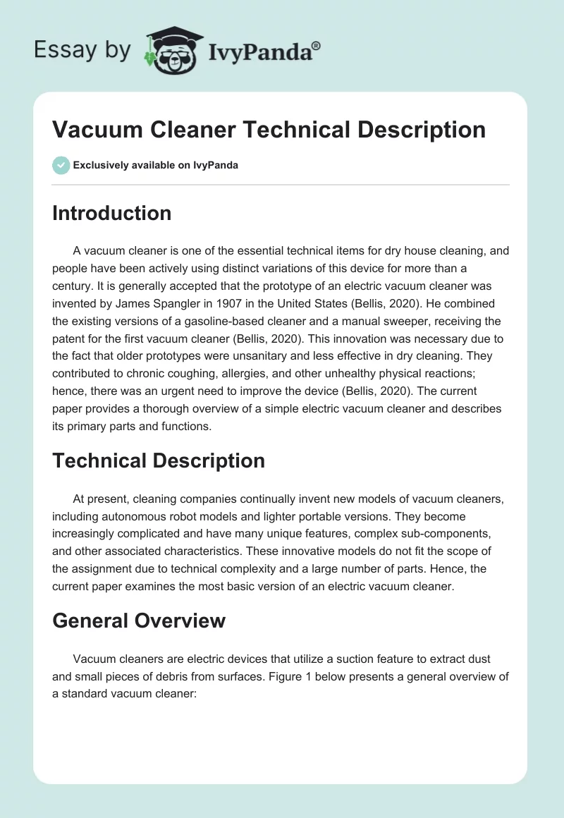 Vacuum Cleaner Technical Description. Page 1