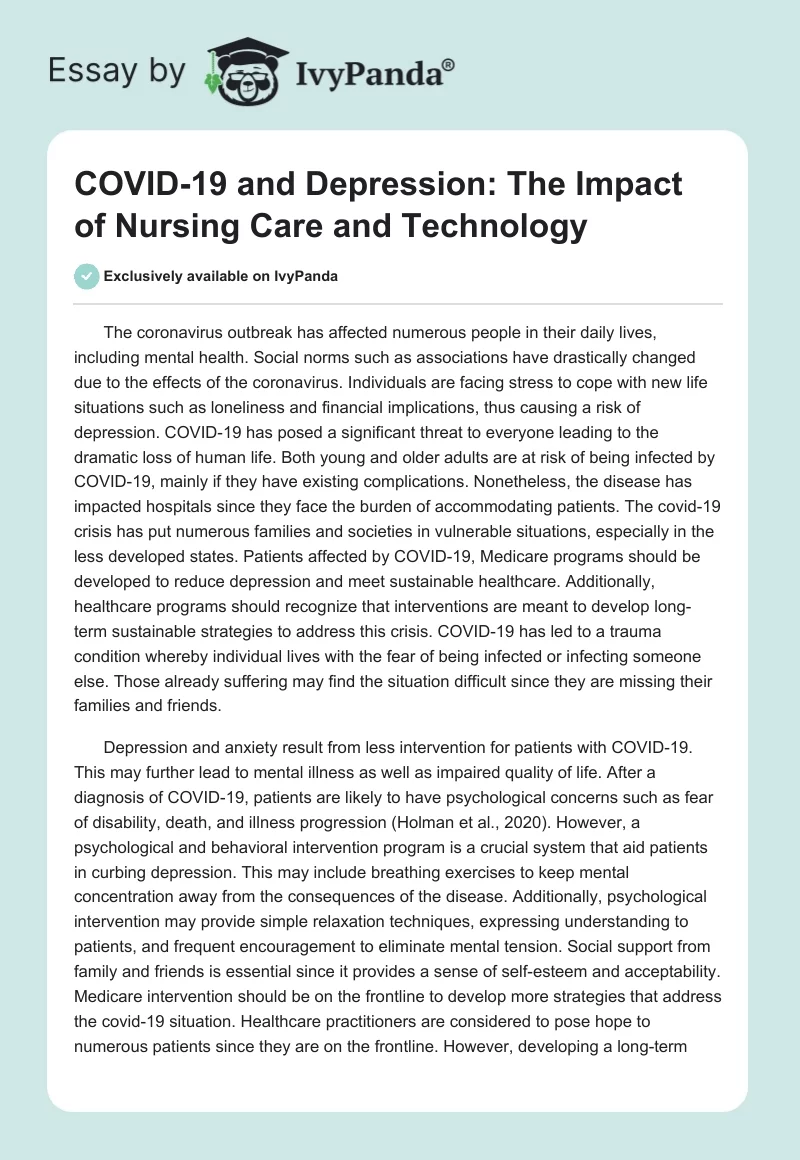 COVID-19 and Depression: The Impact of Nursing Care and Technology. Page 1