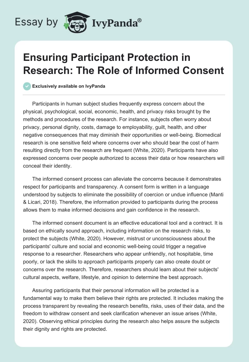 Ensuring Participant Protection in Research: The Role of Informed Consent. Page 1