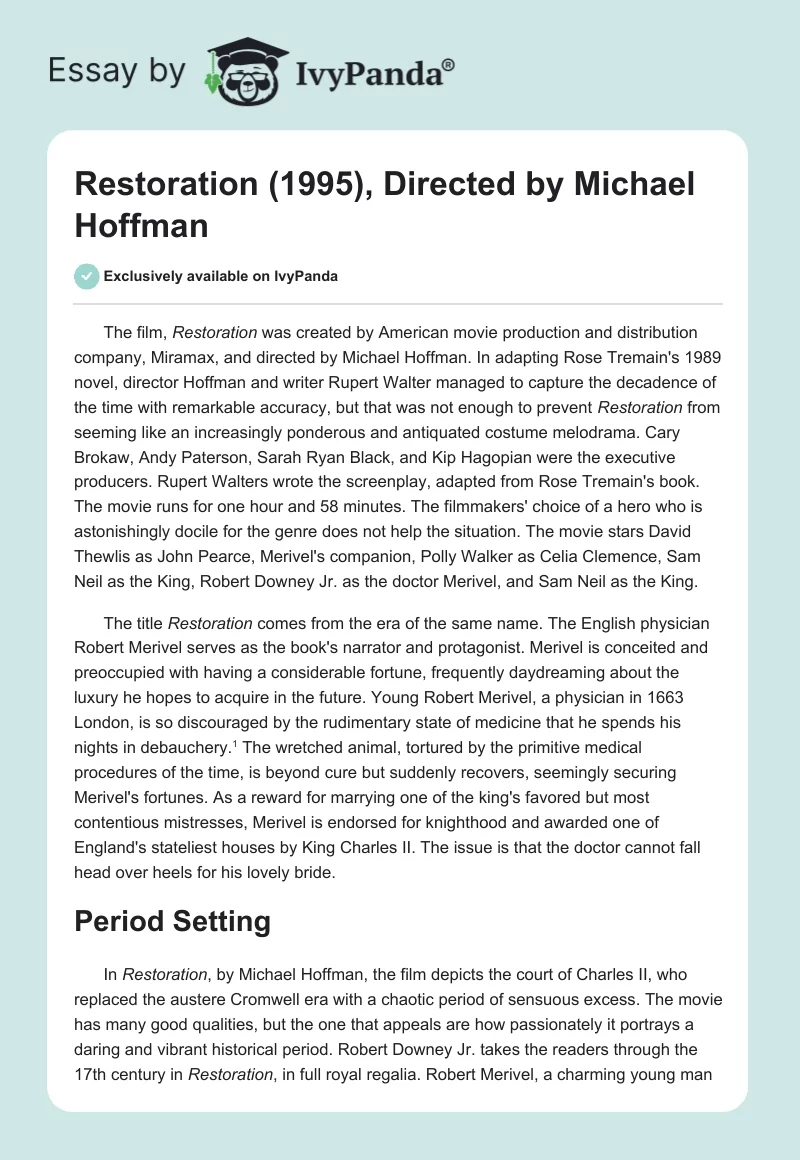 Restoration (1995), Directed by Michael Hoffman. Page 1