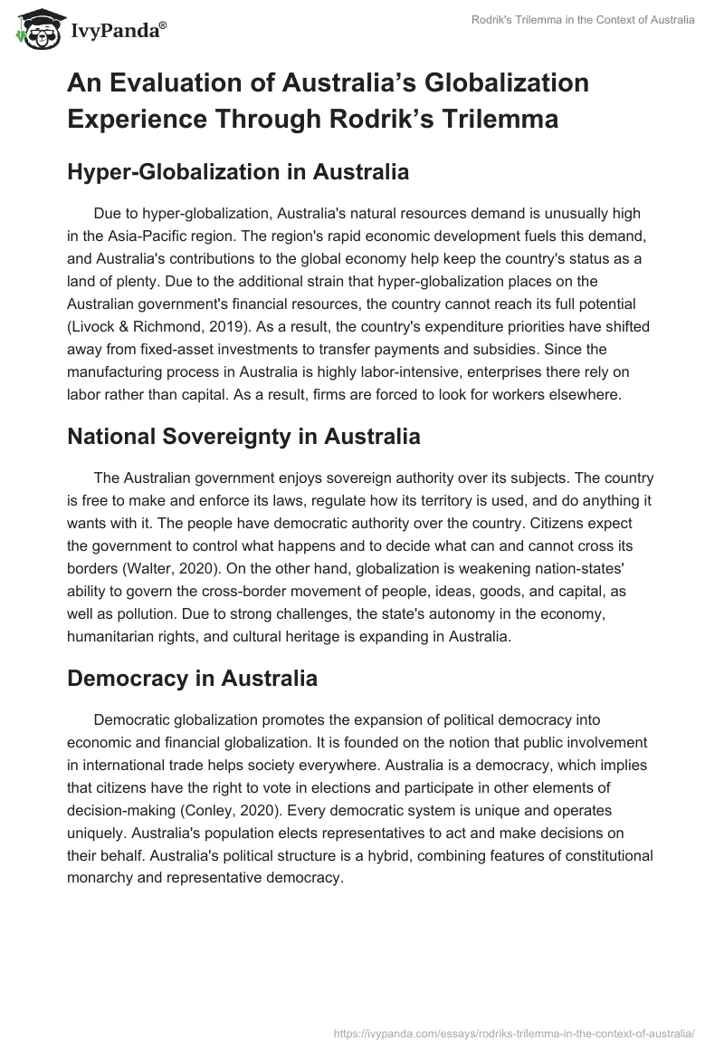 Rodrik's Trilemma in the Context of Australia - 950 Words | Research ...