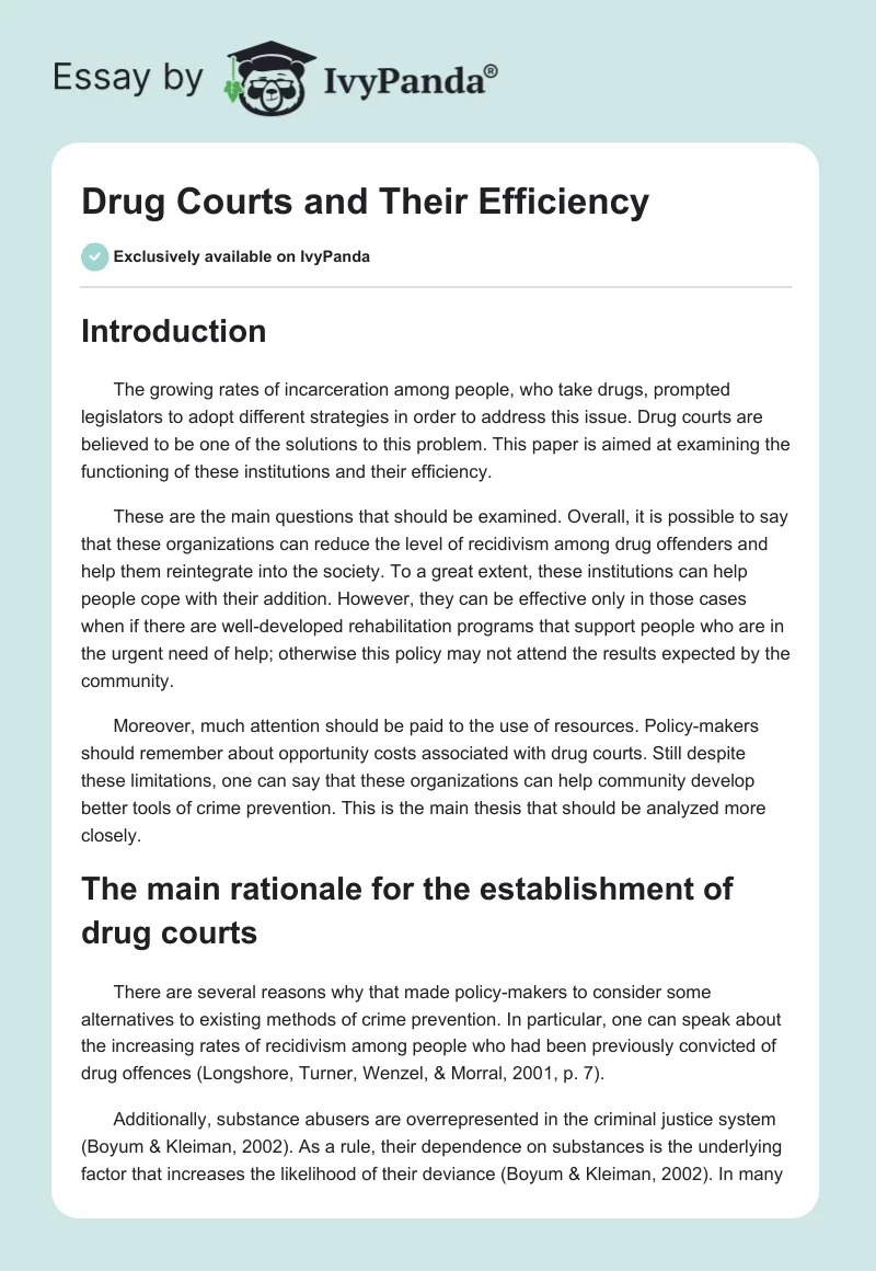 Drug Courts and Their Efficiency. Page 1