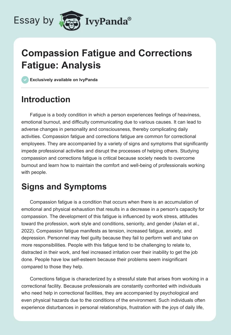 Compassion Fatigue and Corrections Fatigue: Analysis. Page 1