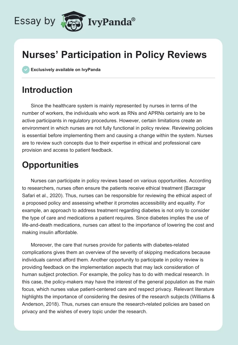 Nurses’ Participation in Policy Reviews. Page 1