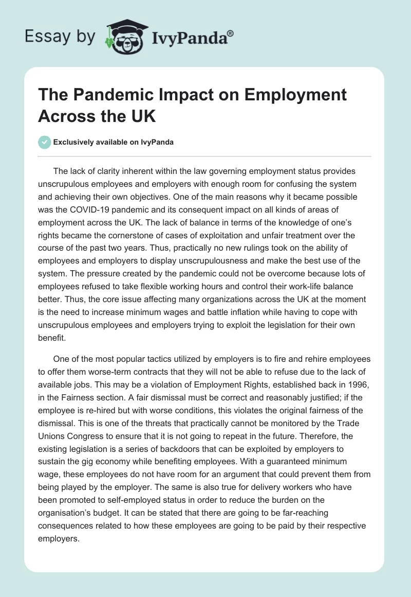 The Pandemic Impact on Employment Across the UK. Page 1