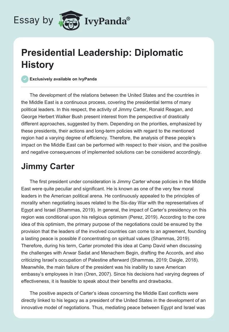 Presidential Leadership: Diplomatic History. Page 1