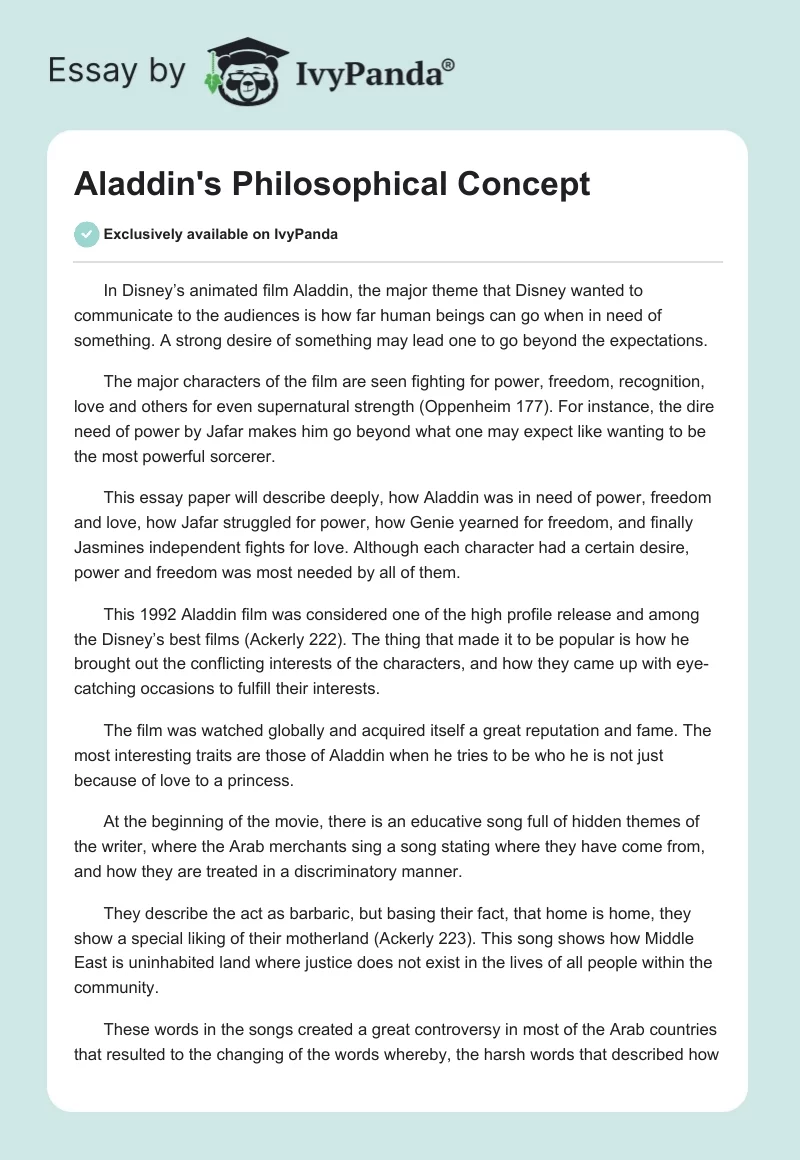 Aladdin's Philosophical Concept. Page 1