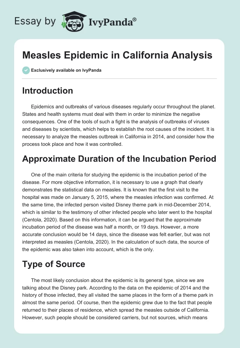 Measles Epidemic in California Analysis. Page 1