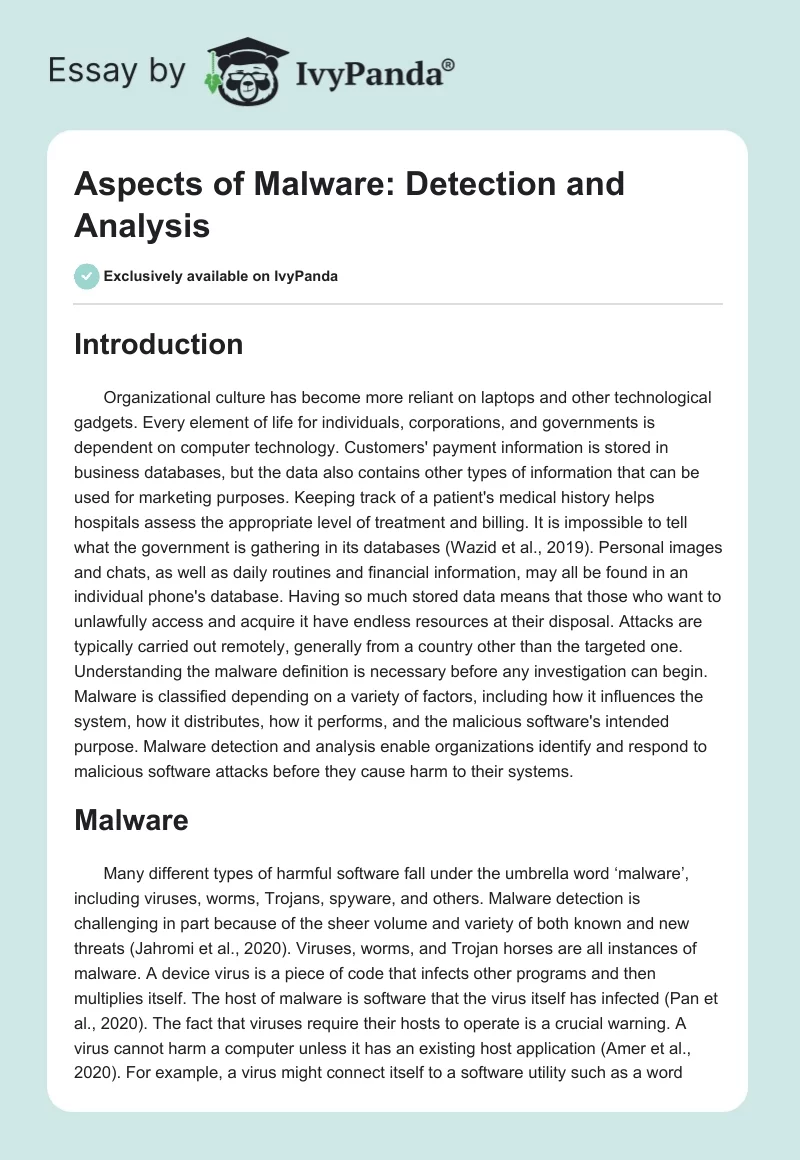 Aspects of Malware: Detection and Analysis. Page 1