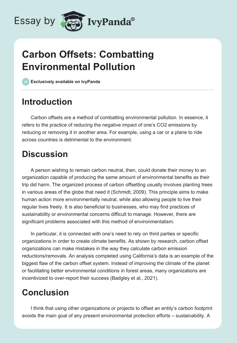 Carbon Offsets: Combatting Environmental Pollution. Page 1