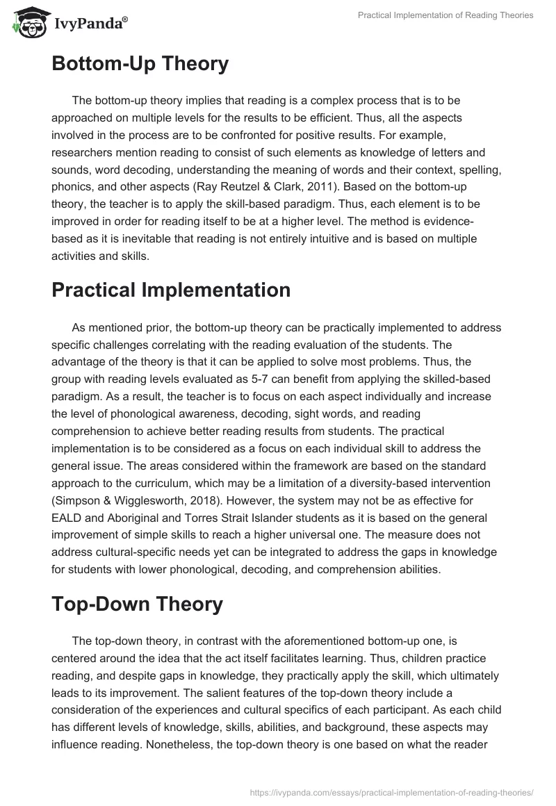 Practical Implementation of Reading Theories. Page 2