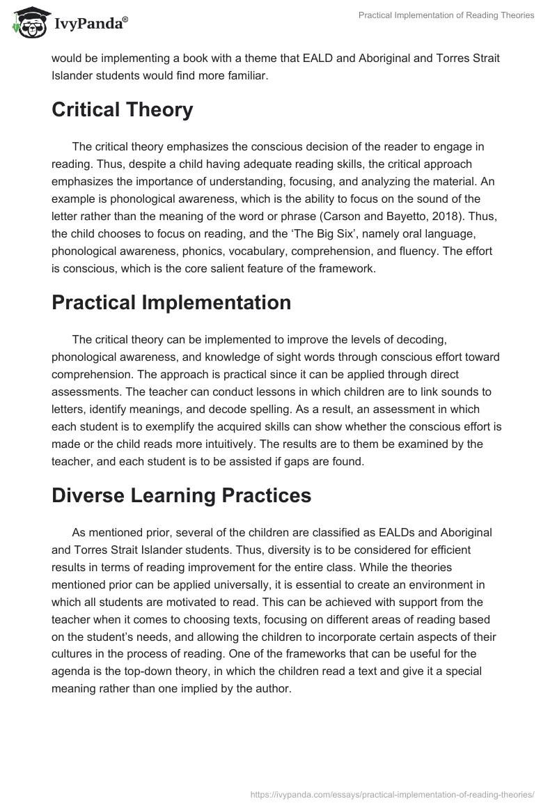 Practical Implementation of Reading Theories. Page 4