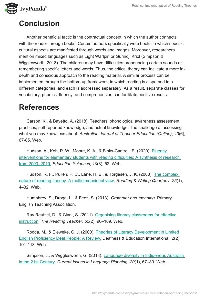 Practical Implementation of Reading Theories. Page 5