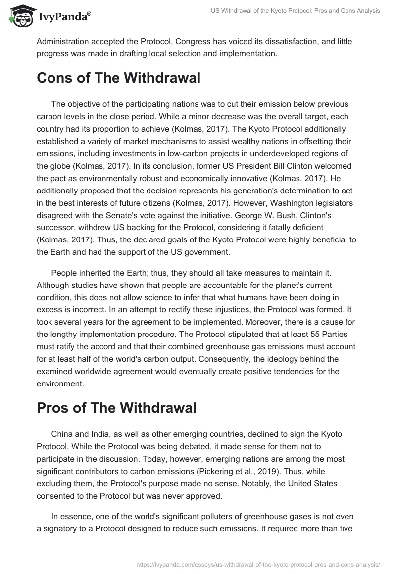 US Withdrawal of the Kyoto Protocol: Pros and Cons Analysis. Page 2