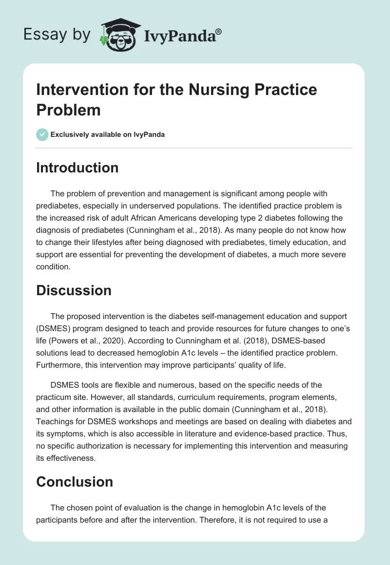 Intervention for the Nursing Practice Problem. Page 1