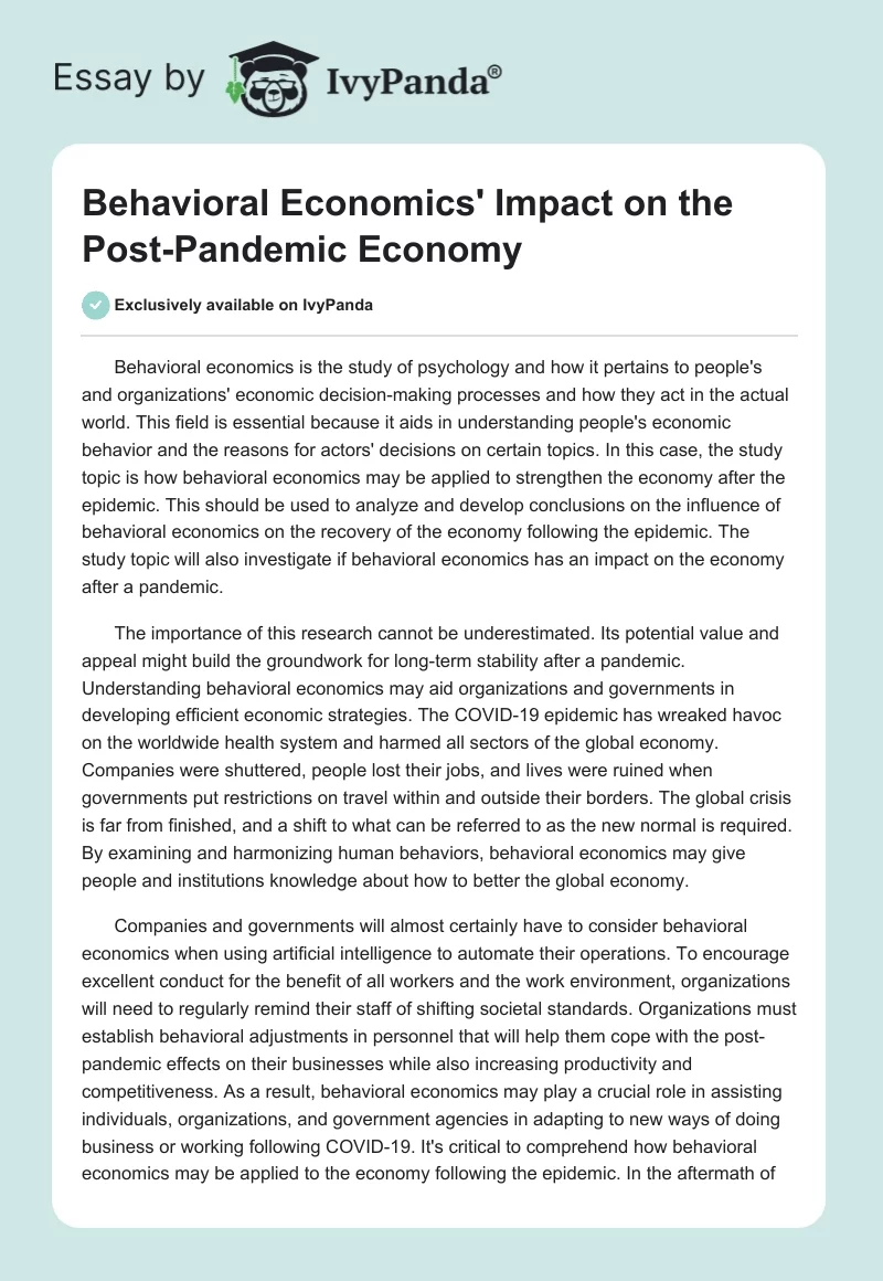 Behavioral Economics' Impact on the Post-Pandemic Economy. Page 1